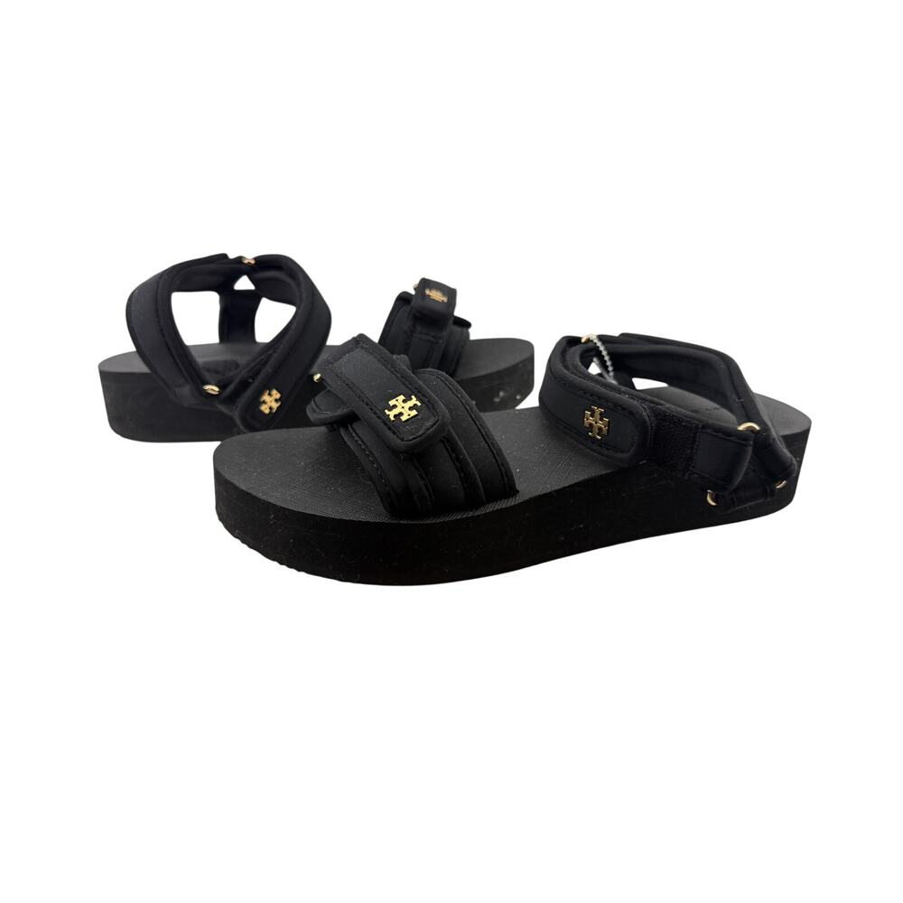 Tory Burch Kira Sport Sandal Double Strap Platform Black Gold Hardware Womens 9